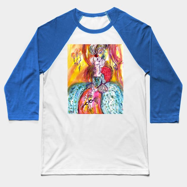 VENETIAN MASQUERADE BALL ,LADY WITH BLUE DRESS AND MASK Baseball T-Shirt by BulganLumini